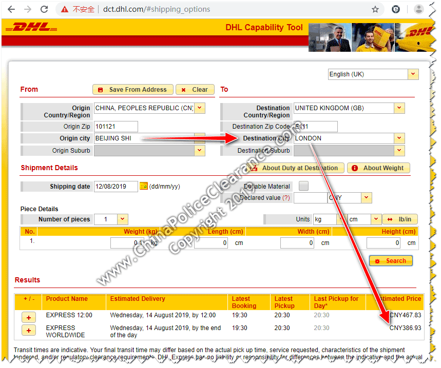 Shipping China Police Check Certificate to London